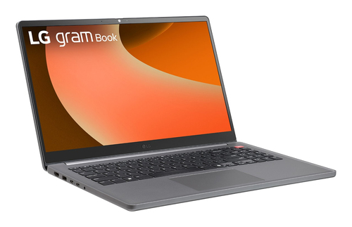 LG Gram Book 15.6 inch Copilot laptop side view, ultra lightweight silver design