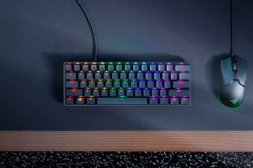 Top view of Razer Huntsman Mini 60 percent RGB LED gaming keyboard