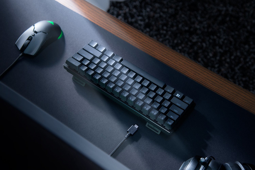 Close-up of Razer Huntsman Mini PBT double-shot keycaps with secondary functions