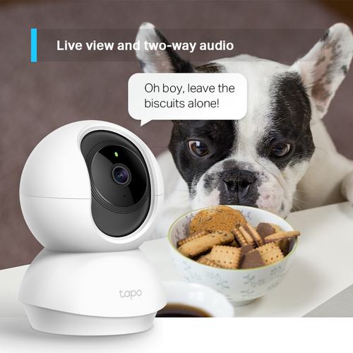 TP-Link Tapo home security camera showing 3 MP HD live feed on smartphone with motion alerts