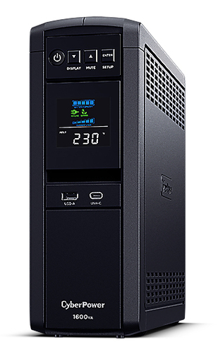 CyberPower CP1600EPFCLCD 1.6kVA tower UPS front LCD panel view