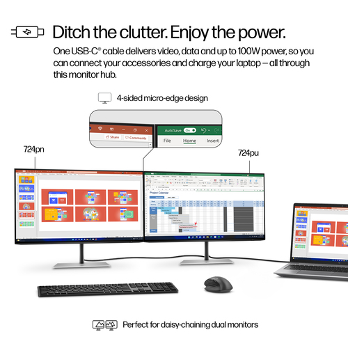 HP Series 7 Pro 24 inch WUXGA USB-C Monitor, 1920 x 1200 pixels, LCD