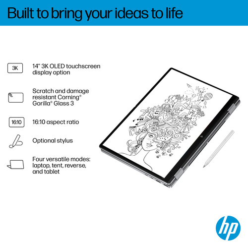 HP OmniBook X Flip laptop folded in tent mode image