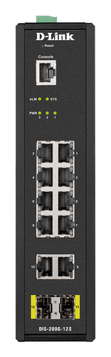 D-Link, 12-Port, 10 x 1GBaseT(X) & 2 x SFP, L2, Industrial Smart Managed Switch