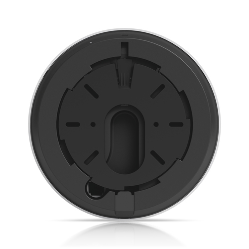 Bottom perspective of Ubiquiti G6 Dome Indoor Outdoor IP Security Camera Wired Ceiling Wall White wide-angle dome