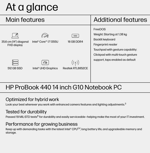 HP ProBook 440 G10 Intel® Core™ i7, 1.7 GHz 14" 16 GB 512 GB