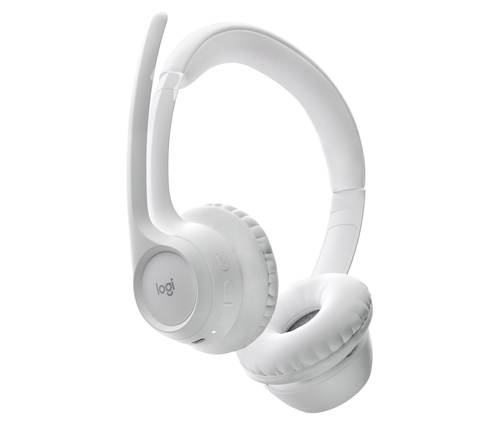 White office headset showing on-ear controls and volume buttons