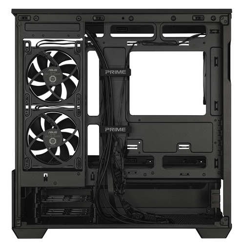interior layout of ASUS Prime AP202 ARGB with cable management and drive bays