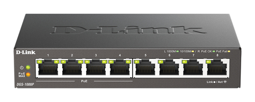 D-Link, 8-Port Gigabit PoE, L2, Unmanaged Desktop Switch