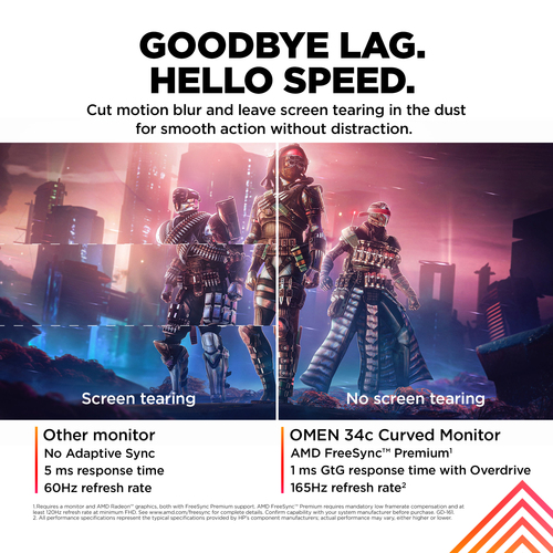 HP OMEN WQHD 165Hz Curved Gaming Monitor, (34"), 3440 x 1440 pixels, WQHD, LCD