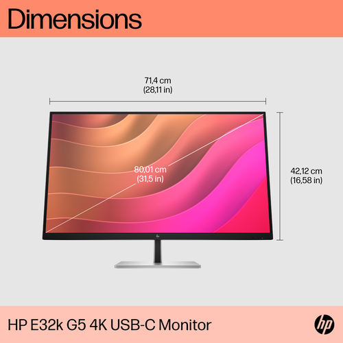 HP E32k G5 4K USB-C Monitor, 80 cm (31.5"), 3840 x 2160 pixels, 4K Ultra HD, LCD