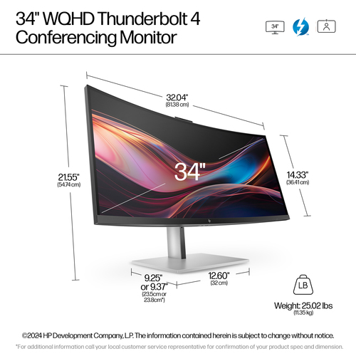 HP 34" Curved WQHD Monitor 3440x1440 IPS Grey for Video Conferencing