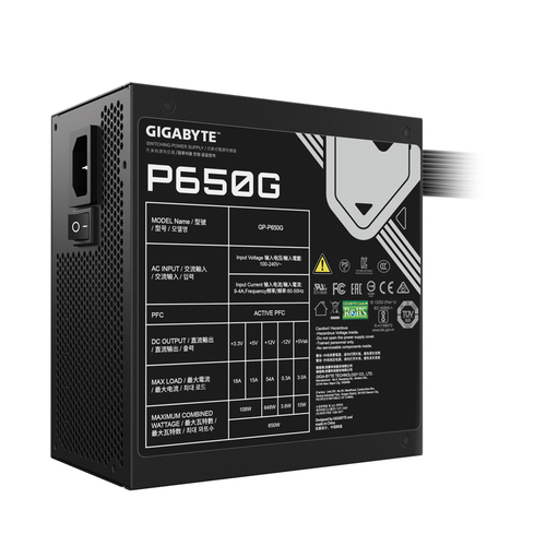 GIGABYTE (GP-P650G), 650 W, 100 - 240 V, 12 - 6 A, Power Supply