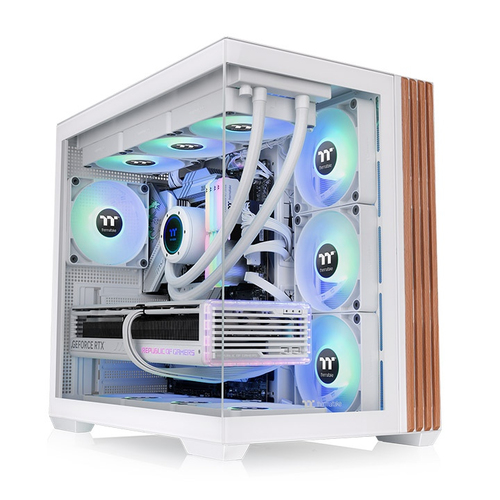 Side view of Thermaltake View 380 WS ARGB PC case showing ARGB fans and dual chamber design