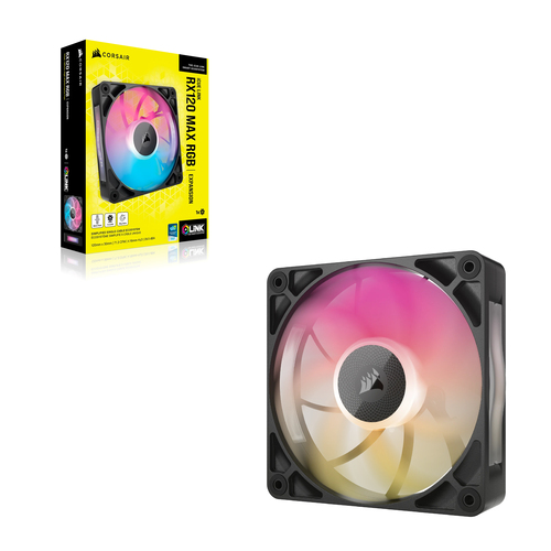 Corsair iCUE LINK RX120 MAX RGB Fan, 12 cm, 400 RPM -2000 RPM, Black