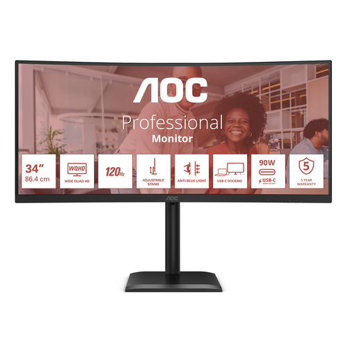 AOC E4 (CU34E4CV) 86.4 cm (34"), 3440 x 1440 pixels, UltraWide QHD, LCD Monitor