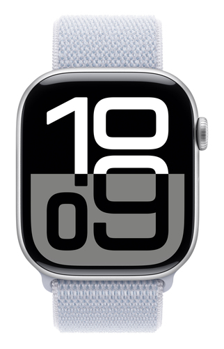 Apple Smartwatch Series 10 with blue textile band and aluminium case side view