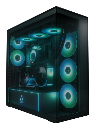 ARCTIC Xtender VG Black E ATX PC case with tempered glass side panels and high airflow gaming design