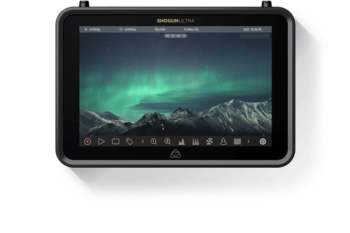 Close-up of Atomos Shogun Ultra touchscreen displaying RAW footage