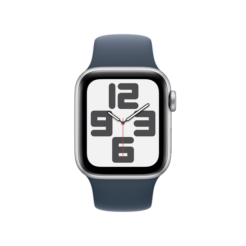 Side view of Apple Watch SE with stainless steel case and magnetic charger
