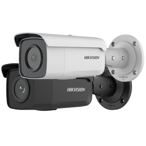 Hikvision DS-2CD2T66G2-4I installed outdoors overlooking a parking lot with a wide 100.8° diagonal field of view