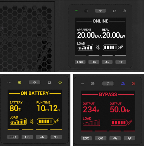 APC SRTG20KXLI 20kVA online UPS front LCD display view