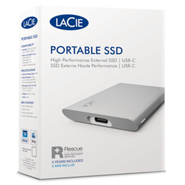 LaCie STKS1000400 1TB External SSD, USB-C 3.2 Gen2, 1050MB/s, High-Speed Silver
