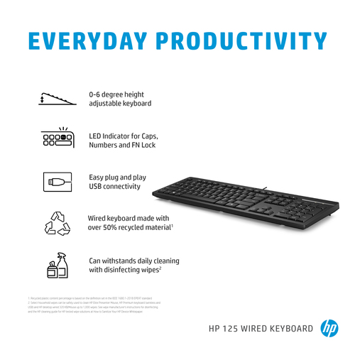 HP 125 full-size wired keyboard for Windows and compatible PCs