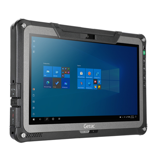 Getac F110 G6 side view showing slim rugged design and reinforced edges