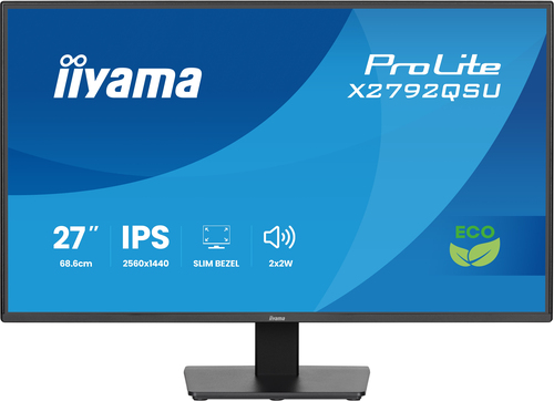 iiyama 27 inch QHD LED monitor showing 2560 x 1440 resolution