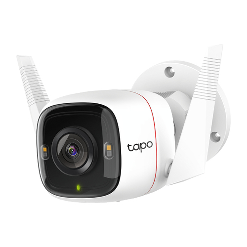 TP-Link Tapo Outdoor Wireless IP Security Camera mounted on white wall