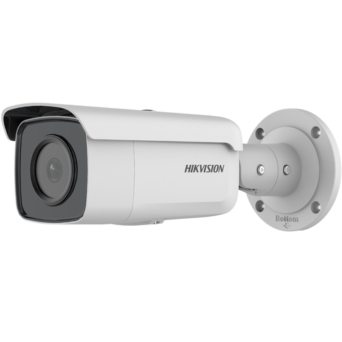 Close-up of Hikvision DS-2CD2T66G2-4I showing infrared LEDs for night vision and IP67 weatherproof housing