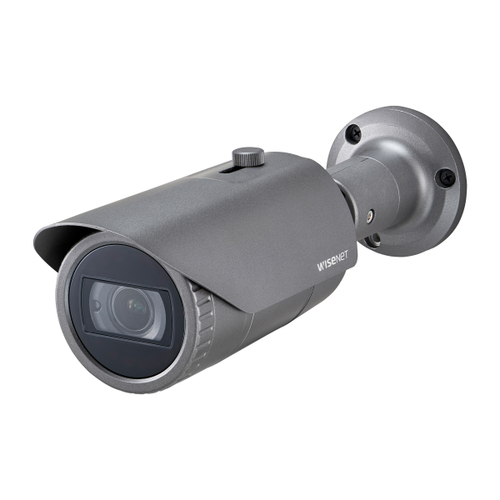 Hanwha QNO-7082R 4MP Outdoor Bullet IP Camera Ceiling/Wall Grey showing lens and housing
