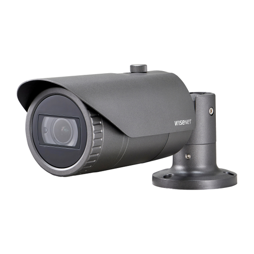 Hanwha QNO-7082R 4MP Outdoor Bullet IP Camera Ceiling/Wall Grey showing lens and housing
