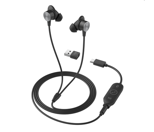 Logitech Zone Wired Earbuds photo in graphite color for office use - EHEL-419