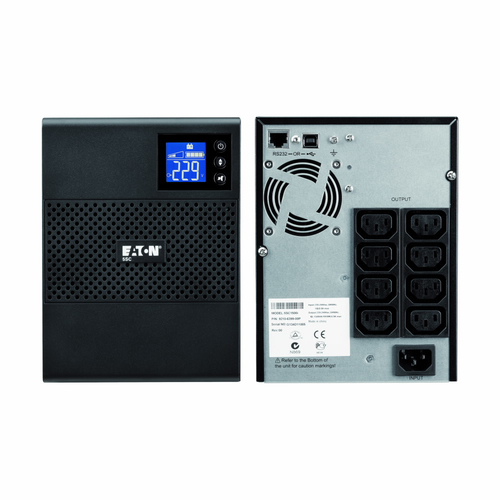 Eaton 5SC1500IBS UPS front view with LCD display and black tower design