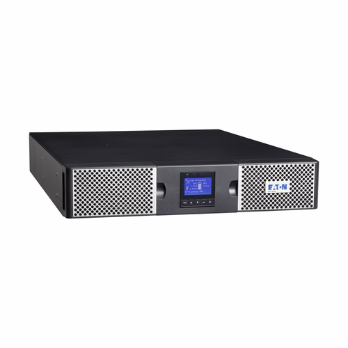 Eaton 9PX2200IRT2UBS UPS side angle with LCD display and indicators
