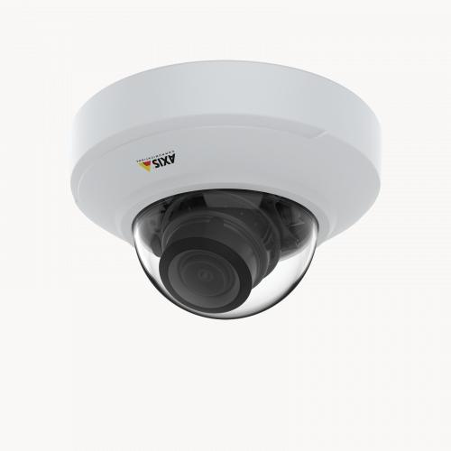 Axis 02112-001 cube security camera installed on office ceiling for indoor surveillance