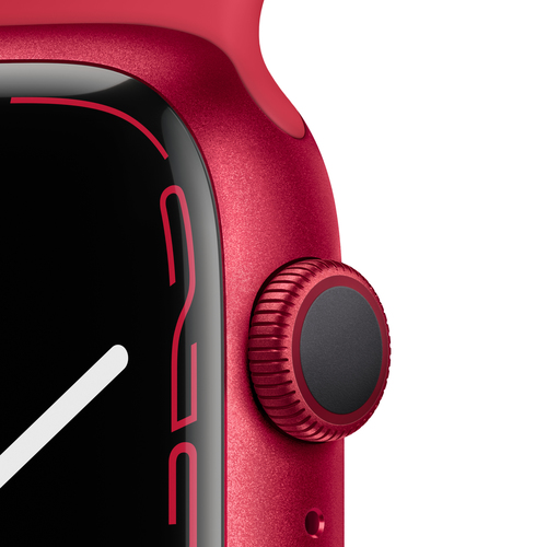 Side view of Apple Series 7 smartwatch highlighting slim aluminium case and sensors