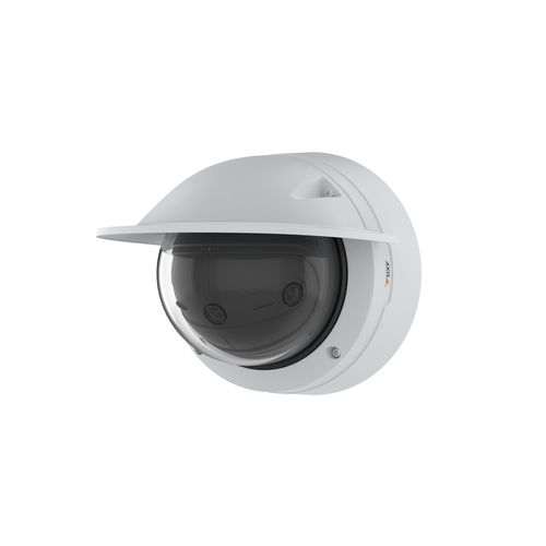 Axis 02060-001 180 degree outdoor surveillance camera installed on building exterior