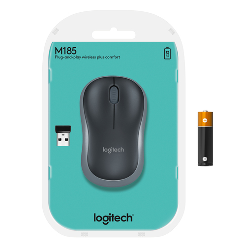 Logitech Wireless Mouse M185, Ambidextrous, Optical, RF Wireless, 1000 DPI, Blue