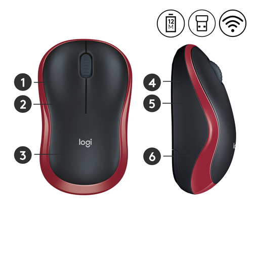 Logitech Wireless Mouse M185 (910-002240), Ambidextrous, Optical, 1000 DPI