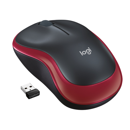 Logitech Wireless Mouse M185, Ambidextrous, Optical, 1000 DPI, Red