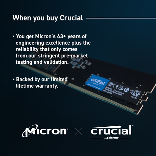 Crucial CT2K32G48C40U5, 64 GB, 2 x 32 GB, DDR5, 4800 MHz, DIMM for PC/Server