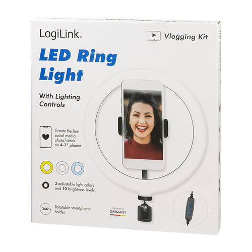 LogiLink AA0151 LED ring light black for home studio use image