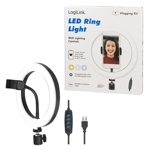 LogiLink AA0151 black ring light LED for webcam recording photo