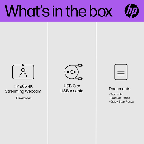 HP 325 FHD Webcam, 5 MP, 1920 x 1080 pixels, Full HD, 30 fps, USB, Black