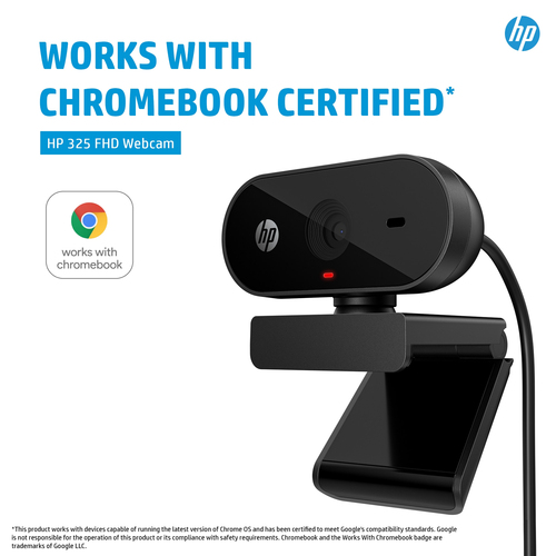HP 325 FHD Webcam, 5 MP, 1920 x 1080 pixels, Full HD, 30 fps, USB, Black
