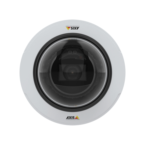 Close-up of Axis 02327-001 camera lens showing 3.4–8.9 mm optical zoom for detailed indoor surveillance