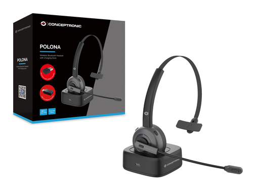 Conceptronic POLONA Wireless Bluetooth, Office center, Headset/Headphones, Black
